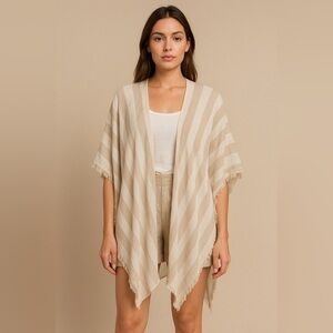 Zighilli Made in Italy Striped Linen Blend Shawl Wrap One Size — Neutral Beige